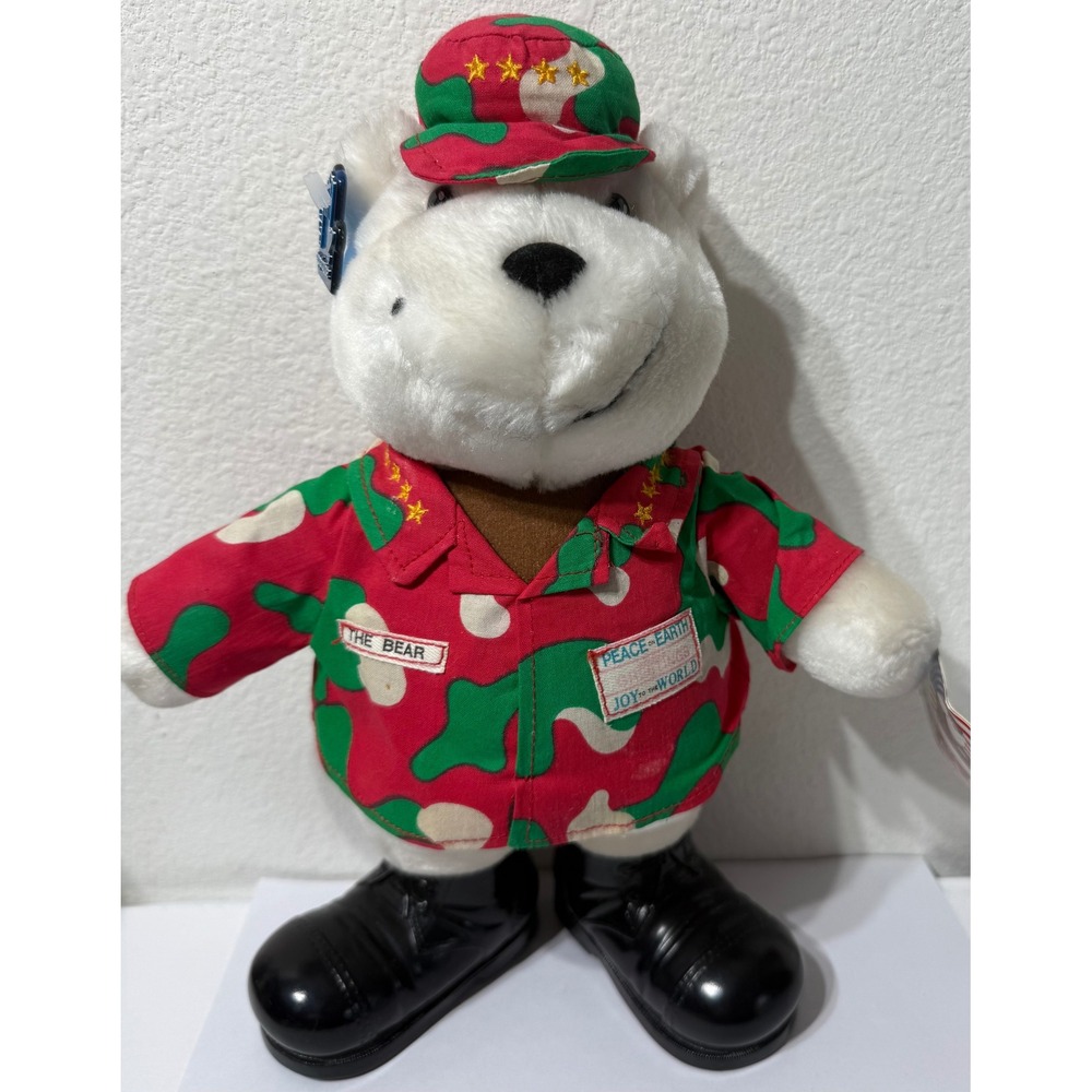 Vintage 1991 Applause The Bear Christmas Camo General Polar Bear Plush 22856 12"